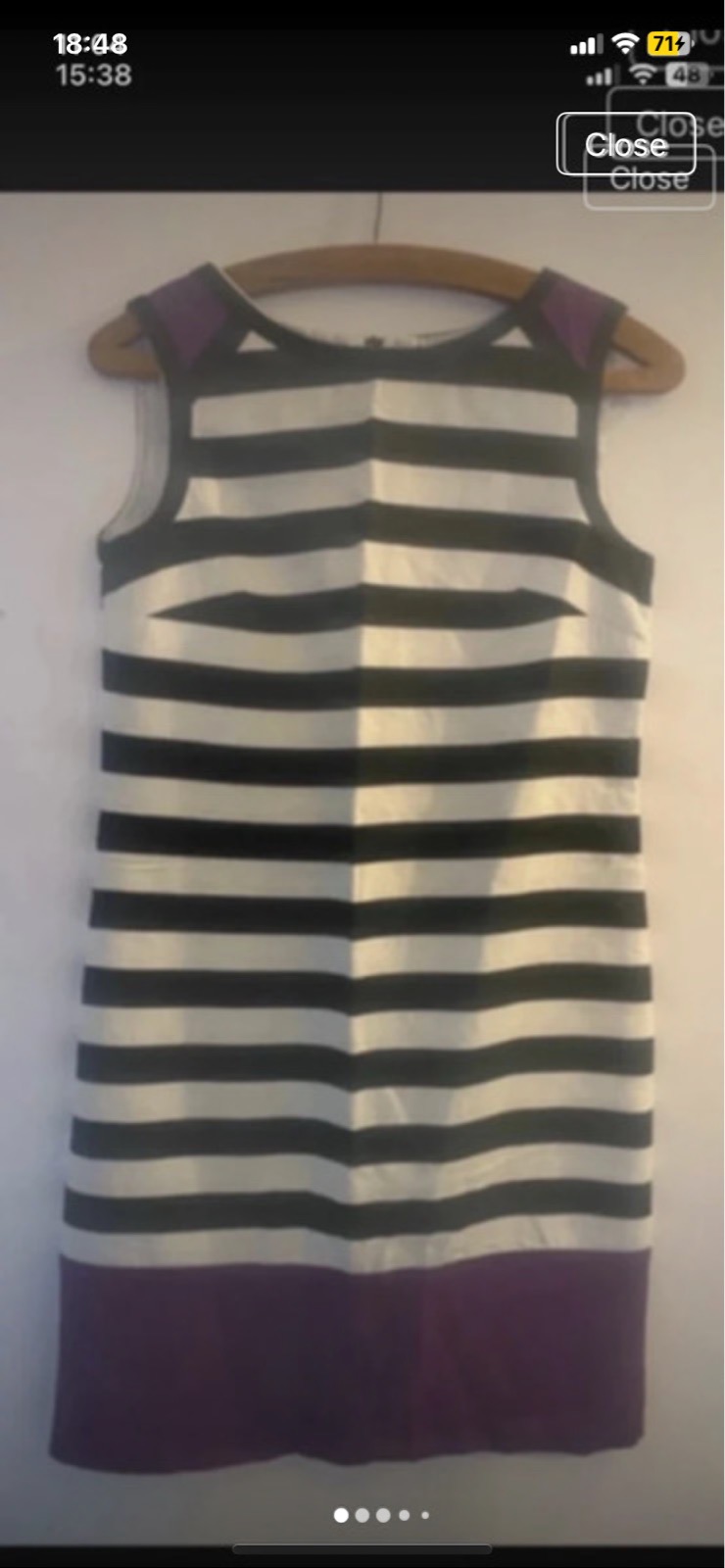 M&S Black White Purple Striped Stripy Lined Linen Shift Dress sz 8 Great Condition