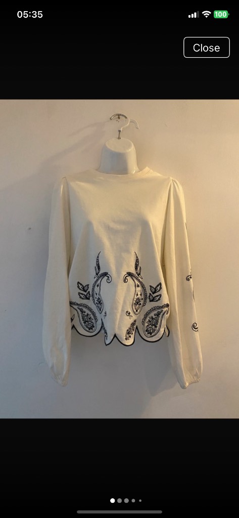 Papaya Cream White Black Embroidered Scallop Edge Blouse Top sz 8 Great Condition