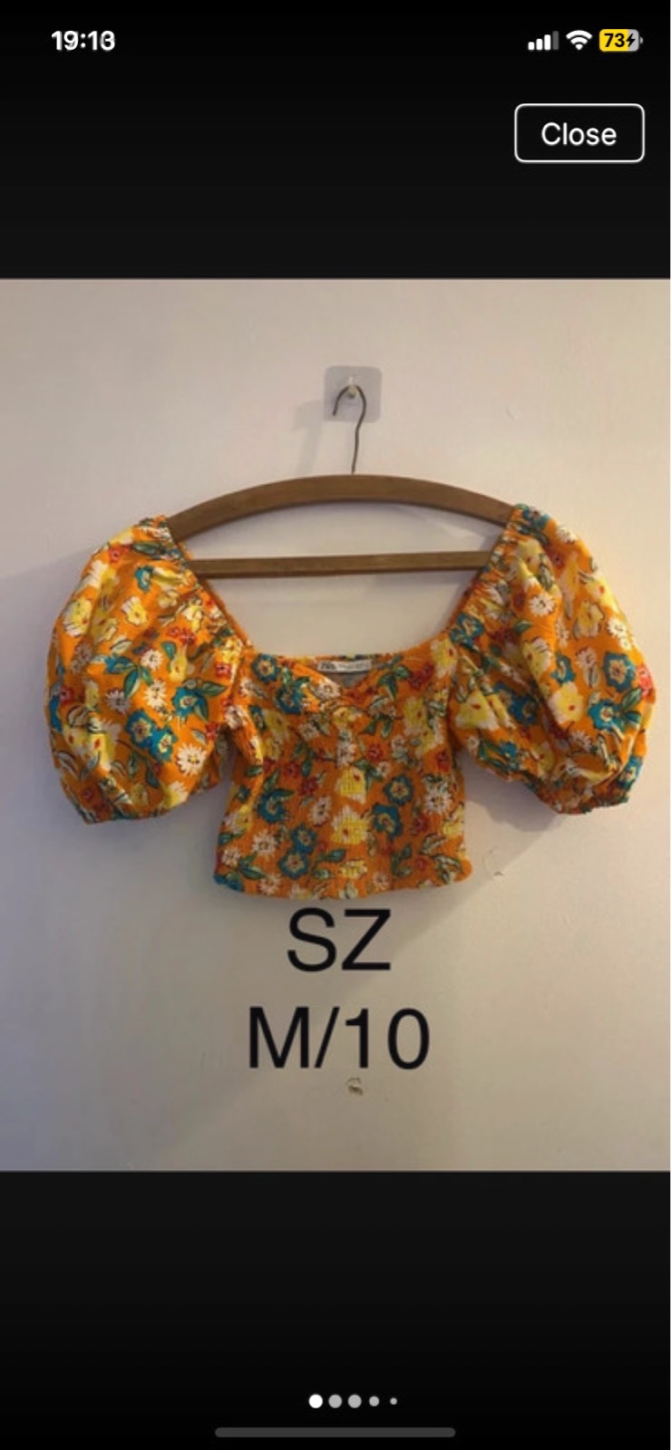 Zara Orange Yellow Floral Puff Sleeve Cropped Crop Top sz M Great Condition 100% Cotton y2k