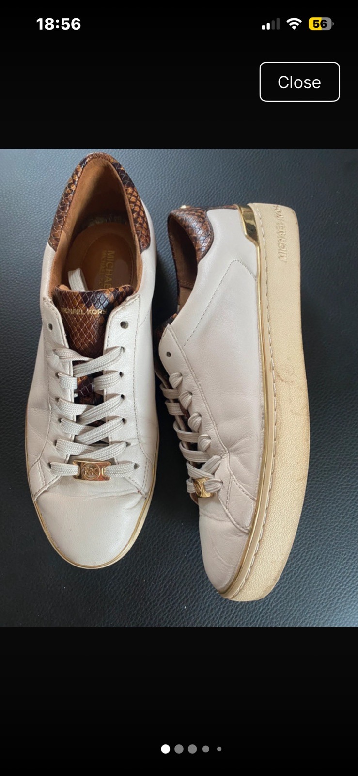 Michael Kors Kyle Cream Brown Snake Print Real Leather Trainers sz 6 UK Good Condition