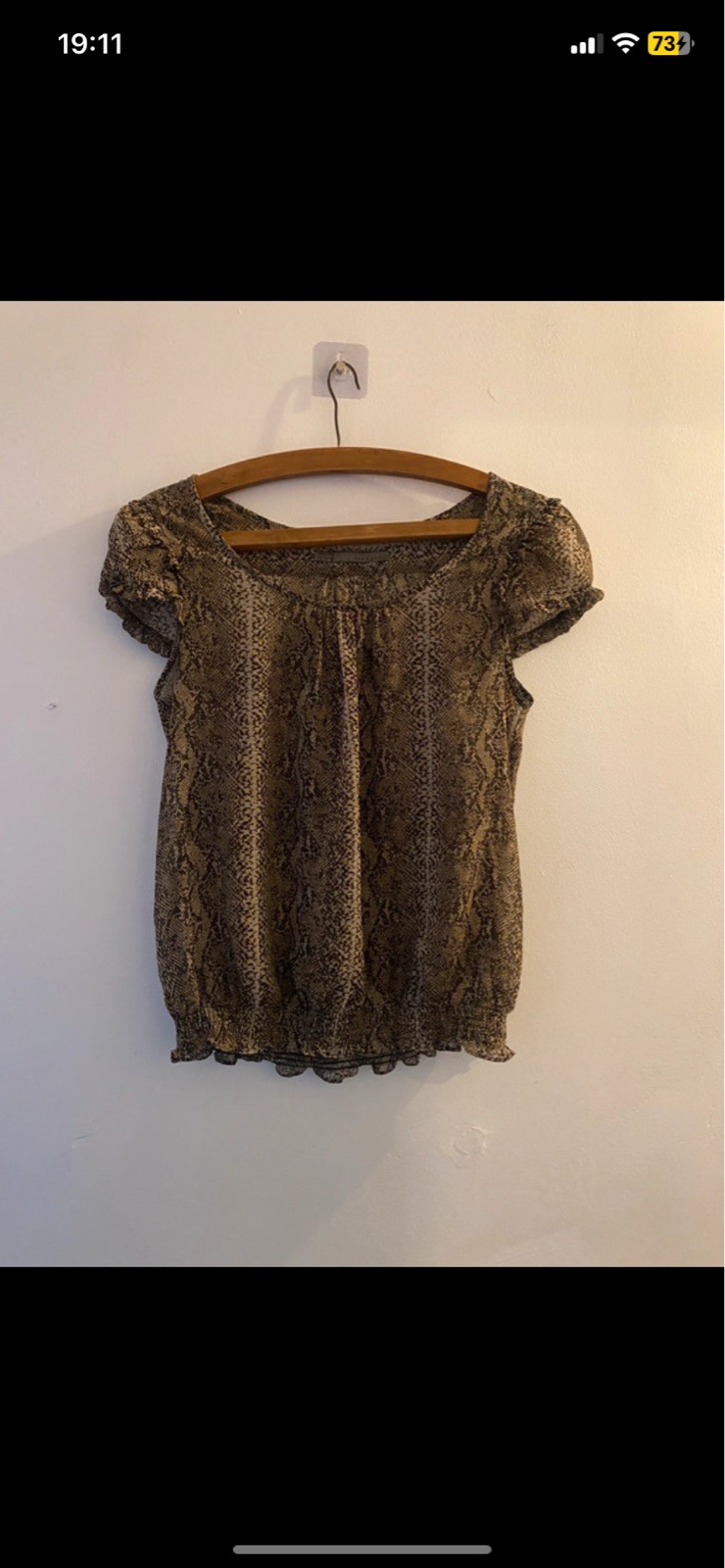 Zara Beige Snake Print Sheer Lightweight Bubble Hem Blouse Top sz  S Great Condition