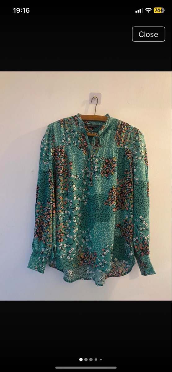 M&S Collection Green Pink Ditsy Floral Frilly Floaty Blouse Top sz 8 Great Condition
