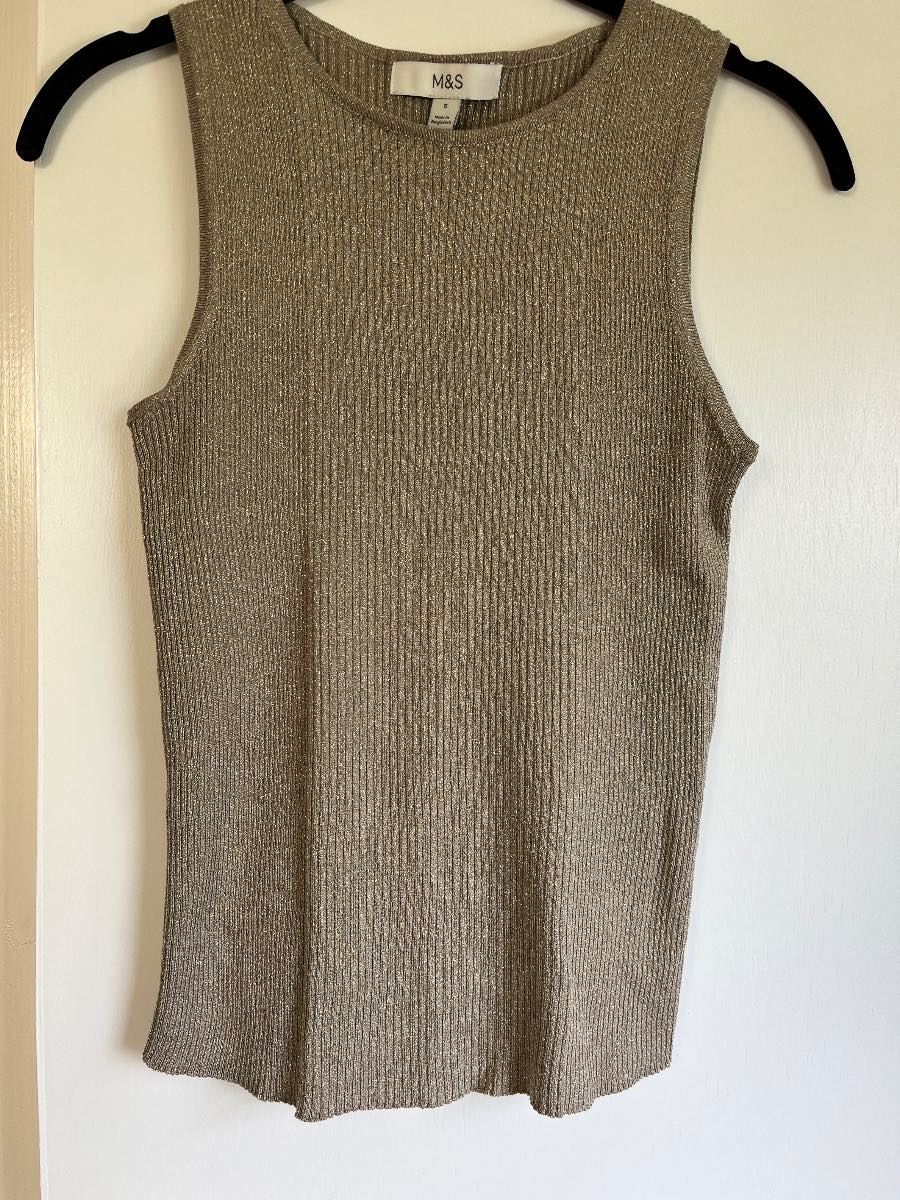 Marks & Spencer Metallic Ribbed Crew Neck Cropped Vest Top - Size Small
