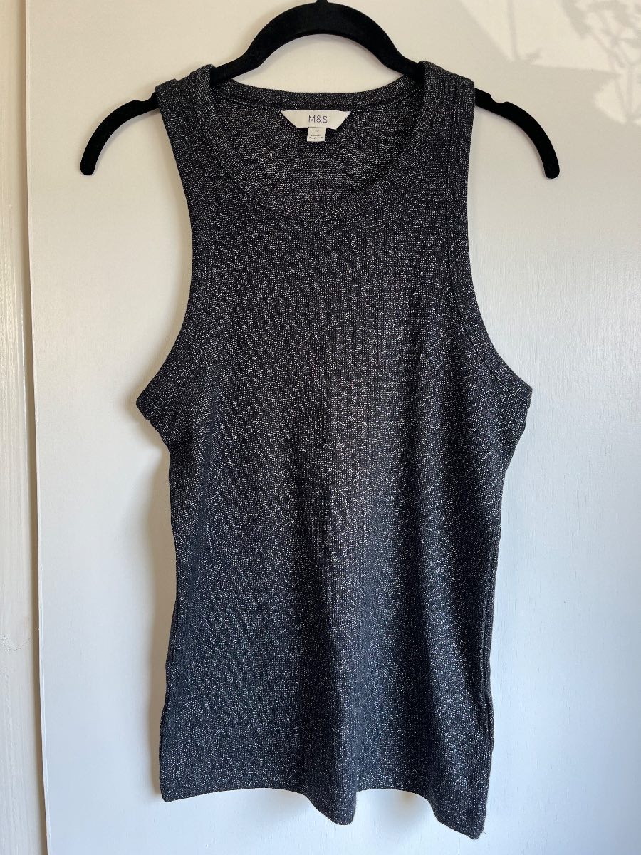 Marks and Spencer Black Vest with Metallic Thread - Size 12