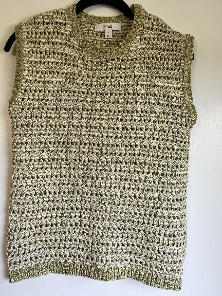 Marks & Spencer Crew Neck Slim Fit Knitted Vest with Cotton - Size Small