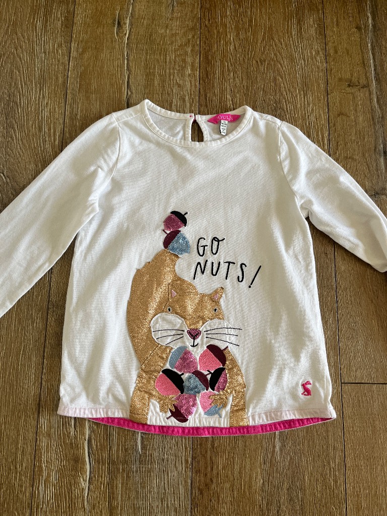 Girls white with squirrel print long sleeved top Joules age 6y