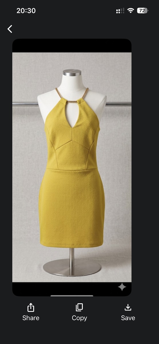Stunning ladies yellow/mustard halter neck mini dress with chain detail straps size size 10 New Look