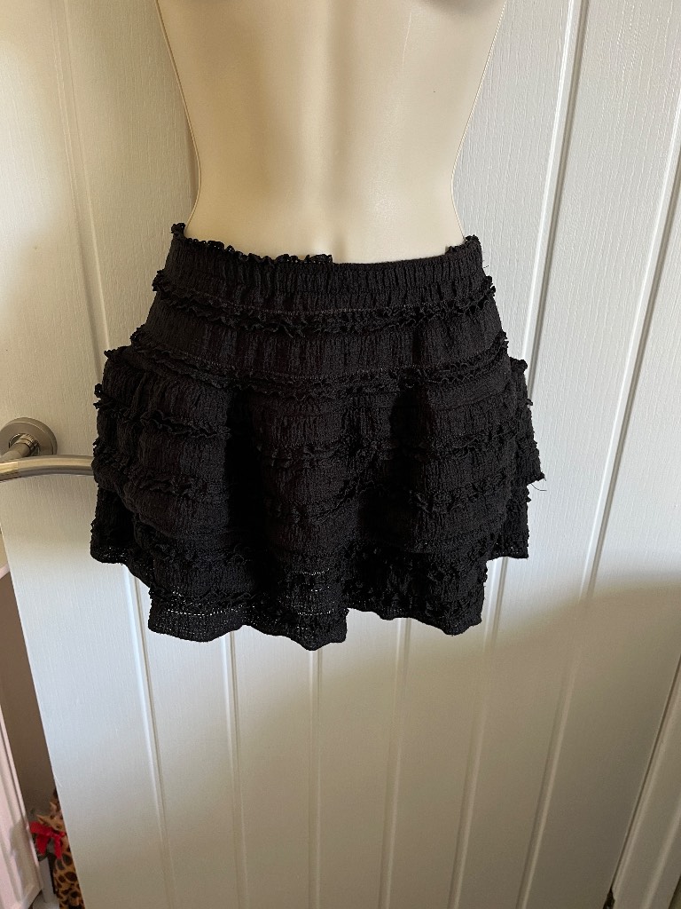 Black tiered mini skirt elasticated waist size xxs shein