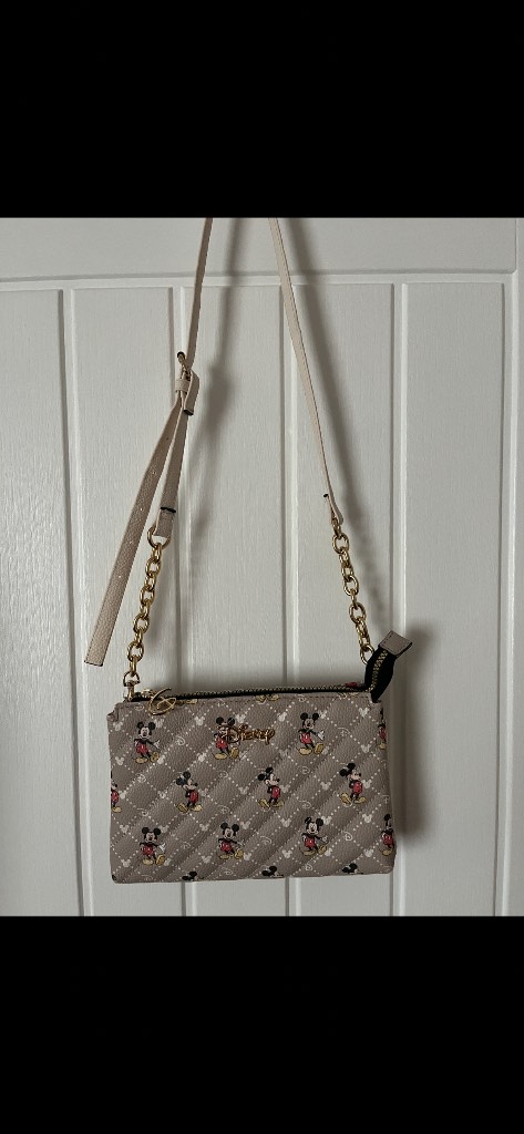 Girls beige Mickey Mouse character shoulder bag with chain strap
