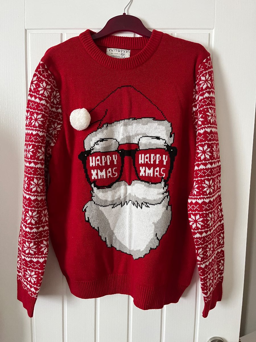 Unisex Christmas  jumper red with Santa design size L