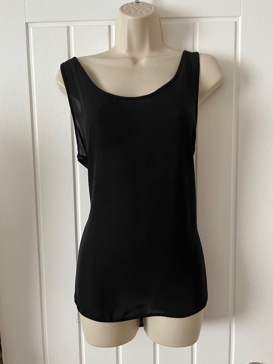 Ladies primark black longline chiffon vest top size 16 loose fitting