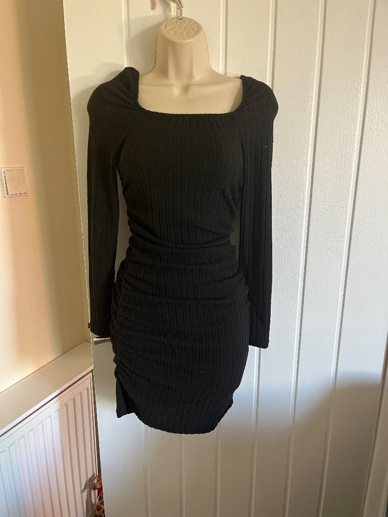 Girls black knitted long sleeved bodycon mini dress  age 13y shein