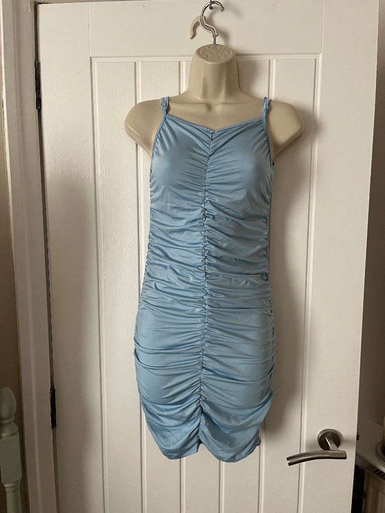 Girls light blue runched  bodycon dress age 13y Shein