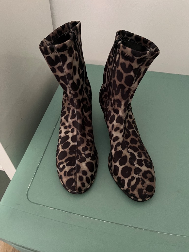 Leopard print kitten 2” heel sock boots size 5 Next