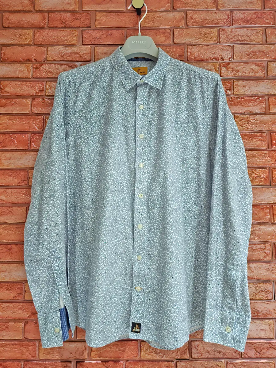 Simon Carter Men Blue Paisley Slim Fit Cotton Shirt Large Floral