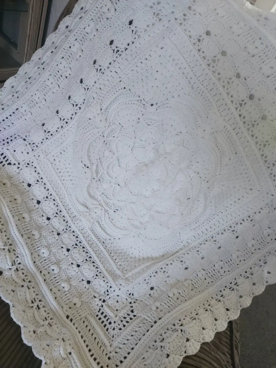 Handmade crochet blanket, 40" square approx