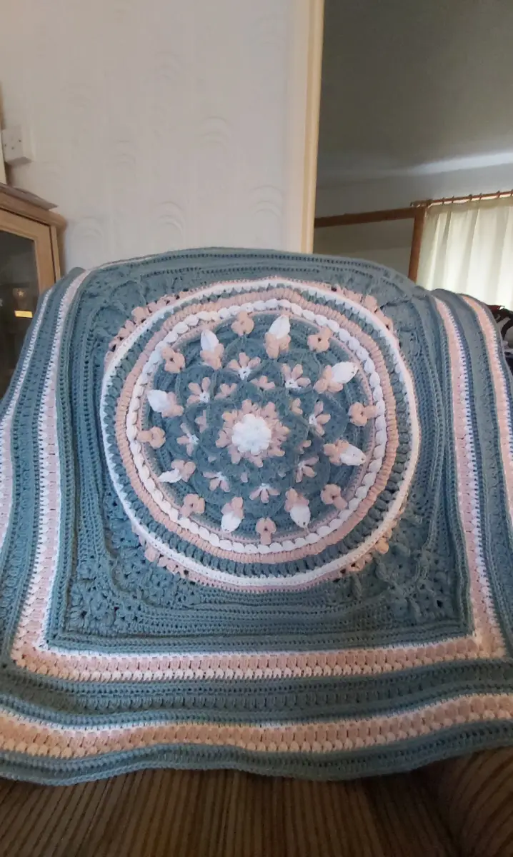 Handmade crochet baby blanket 34" square