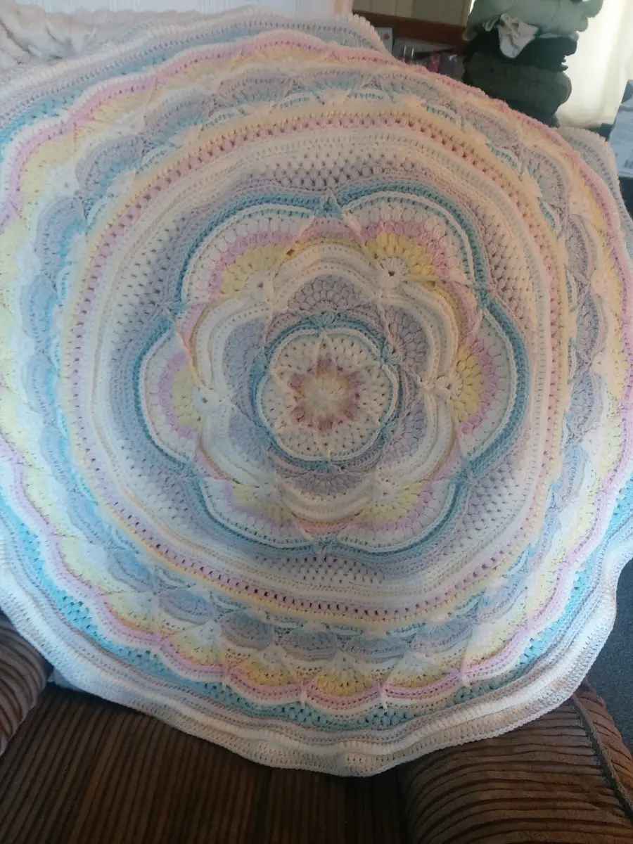 Handmade baby blanket 36 inch diameter approx