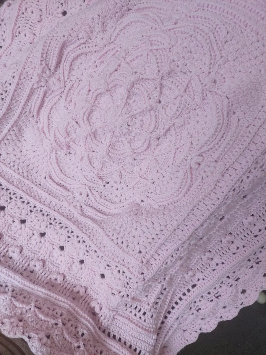 Handmade crochet baby blanket, 40" square approx