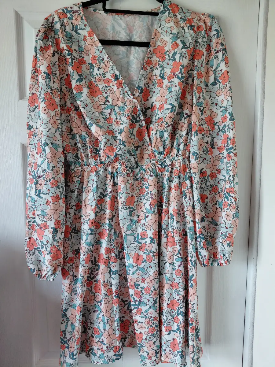 Floral orange multi pattern mini dress size M Uk10-12