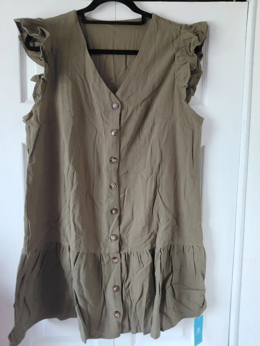 Green Button-Front Flounce Dress size L 14-16