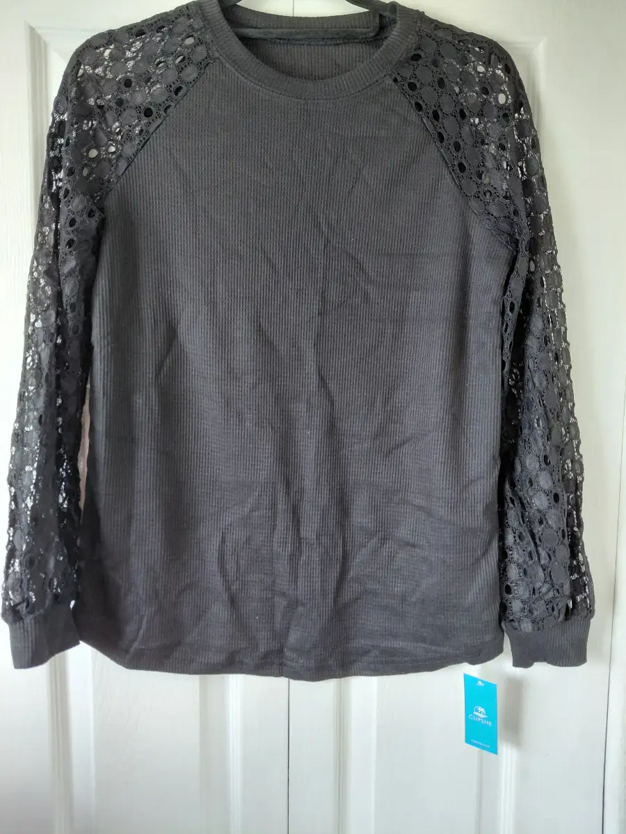 Black long sleeved lace ribbed top size XS 6-8