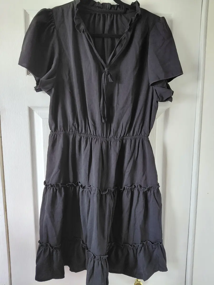 Black Split Neck Flared Sleeve Mini Dress size 16-18 L