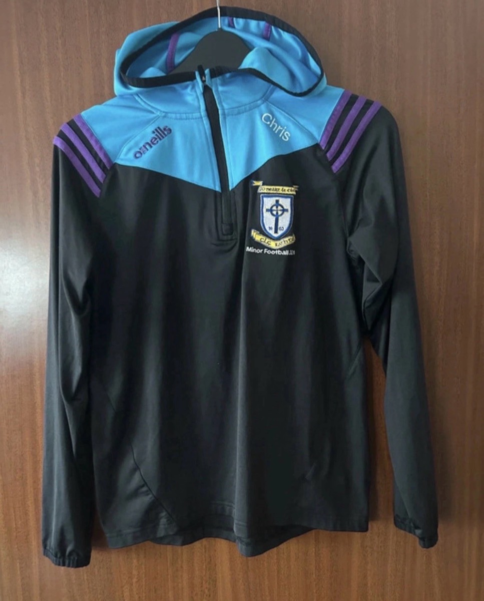 O’Neills Rathcoffey GAA Half Zip Hoodie Mens Small Black Blue Gaelic Training Top