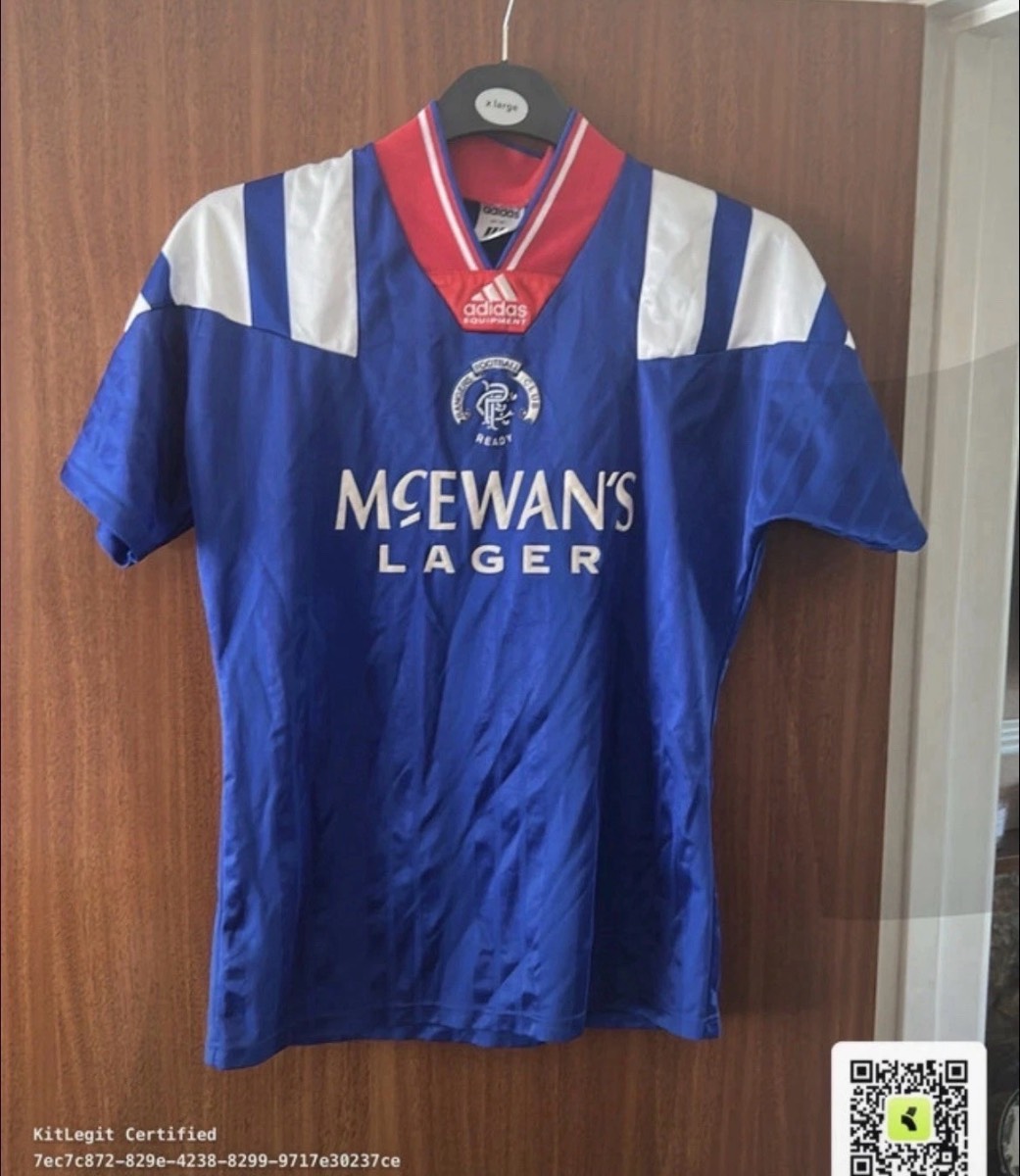 Rangers 1992/93 Home Shirt adidas Equipment McEwan’s Lager Vintage XS Small