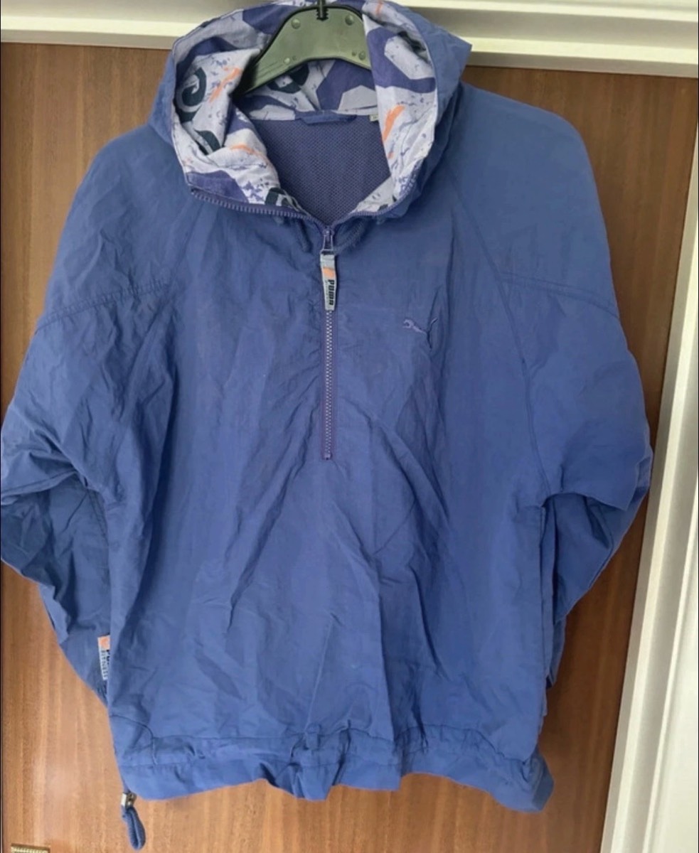 Vintage Puma Fitness Windbreaker Anorak Jacket Hooded Blue Oversized Size S