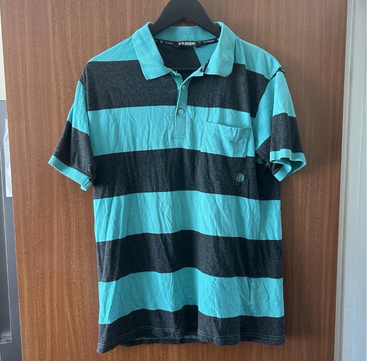 Element Striped Polo Shirt – Turquoise & Charcoal – Men’s Large – Skate Streetwear