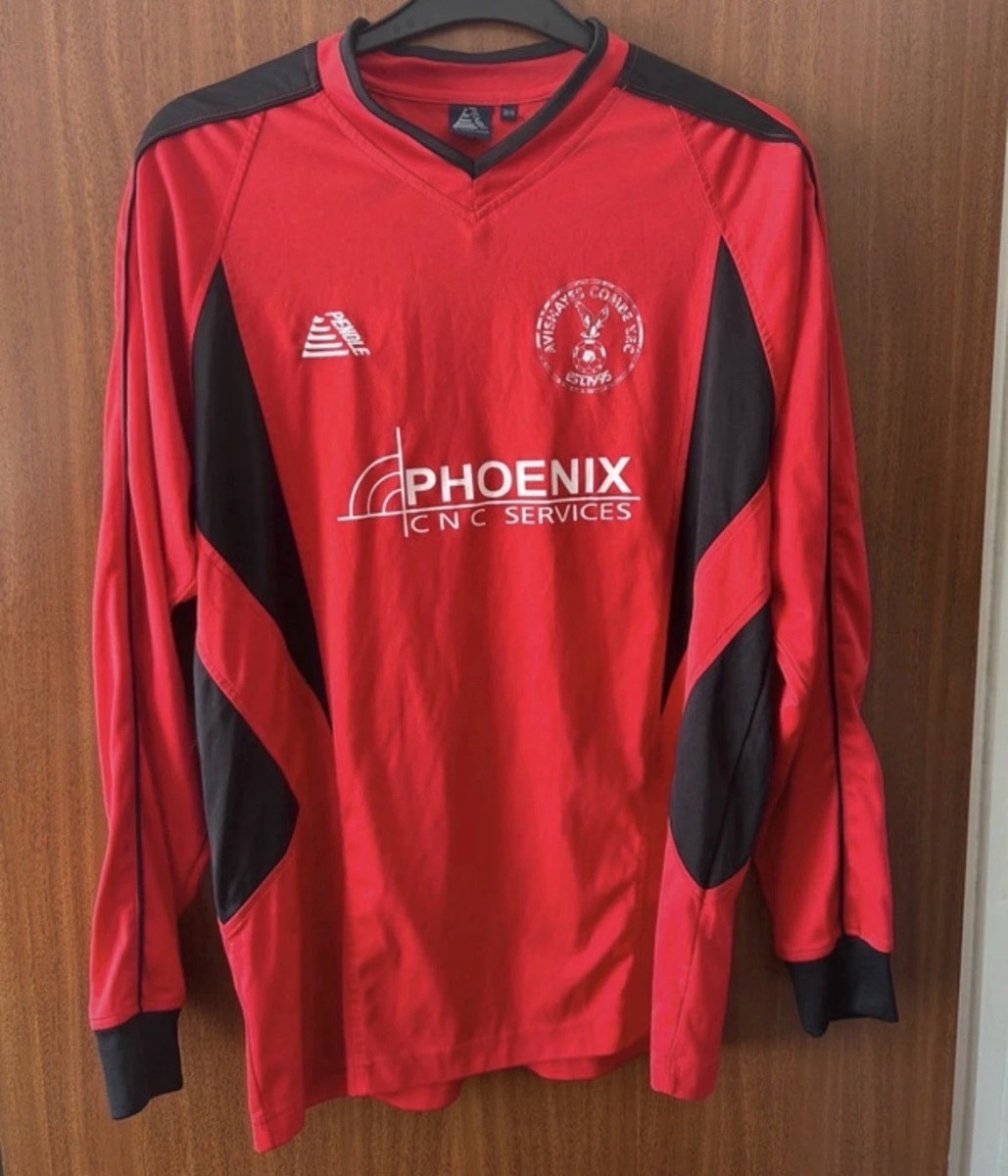 Avishayes Combe YFC Football Shirt Long Sleeve No.7 Pendle Red Black 38/40