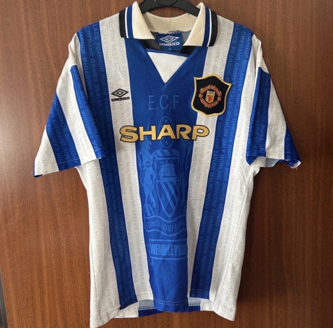 Vintage Manchester United 1994–96 Away Shirt Andy Cole #17 Umbro LB XS Wembley