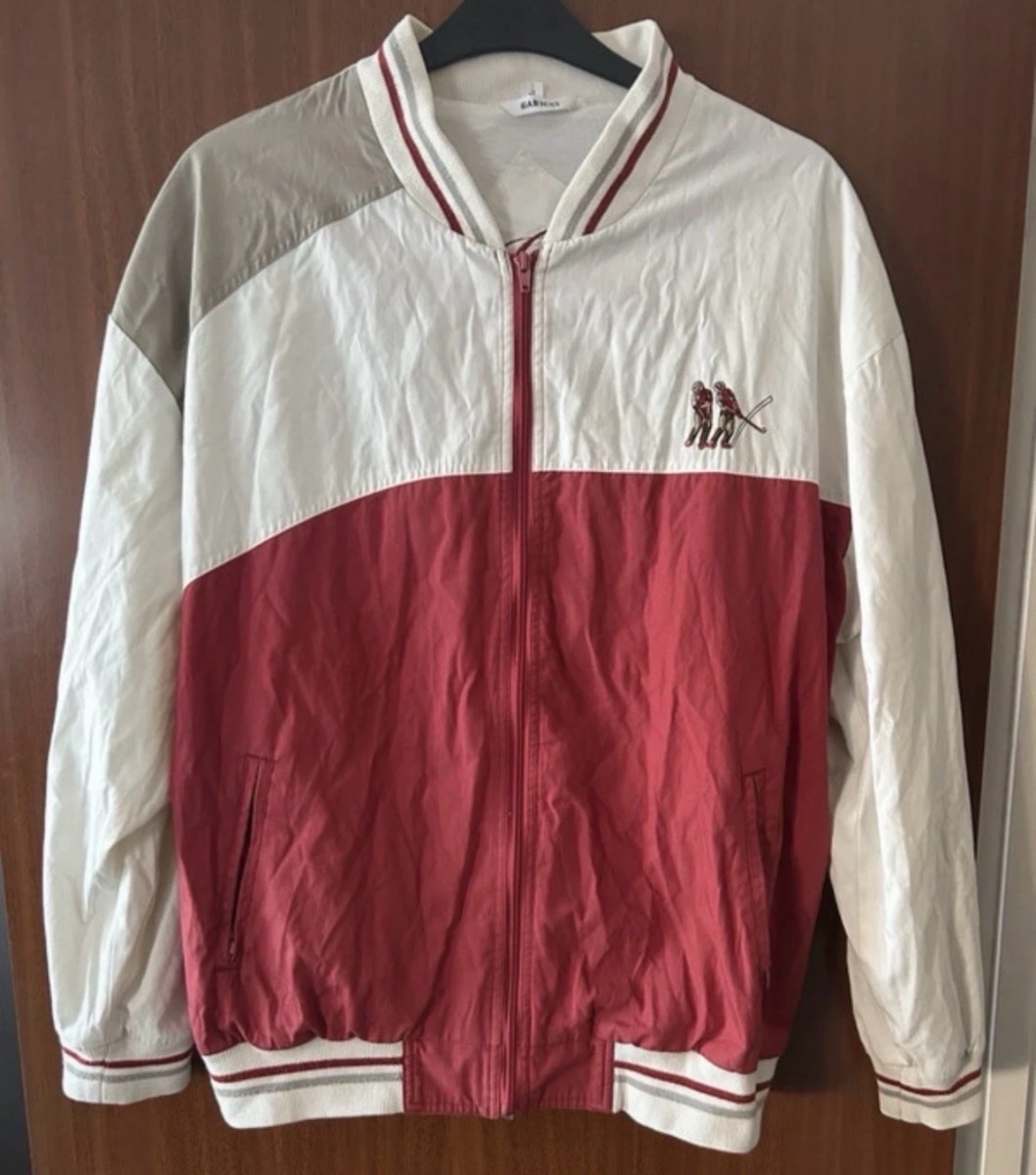 Vintage Gabicci Golf Bomber Jacket Large Burgundy Cream Full Zip Casual Mod