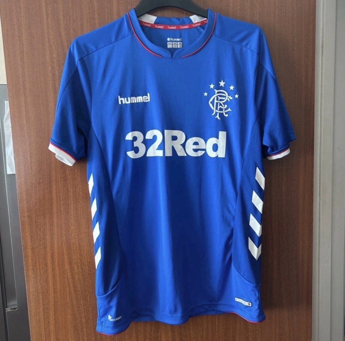 Rangers FC 2019/20 Home Shirt Hummel 32Red Blue Football Jersey Mens Large L