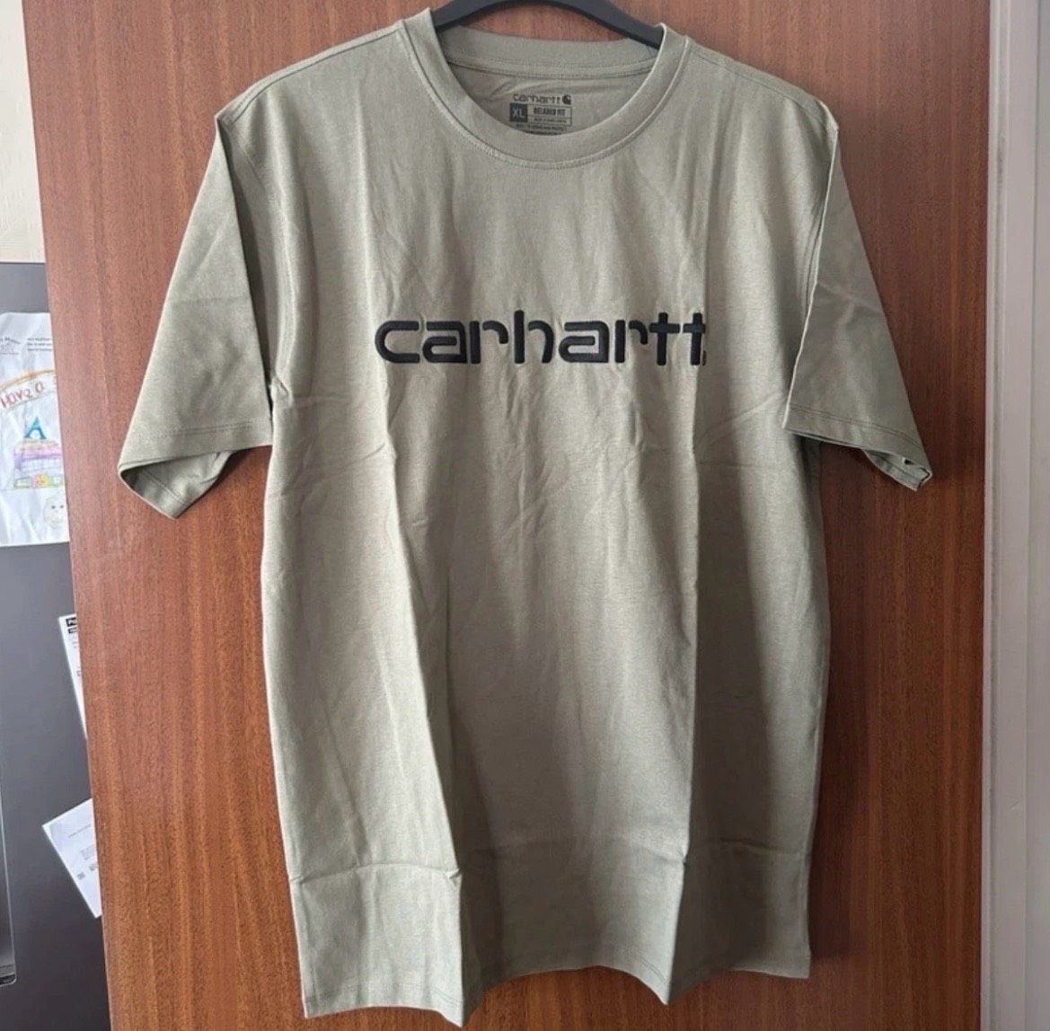 Carhartt Relaxed Fit Logo T Shirt XL Olive Green Embroidered Heavyweight Tee