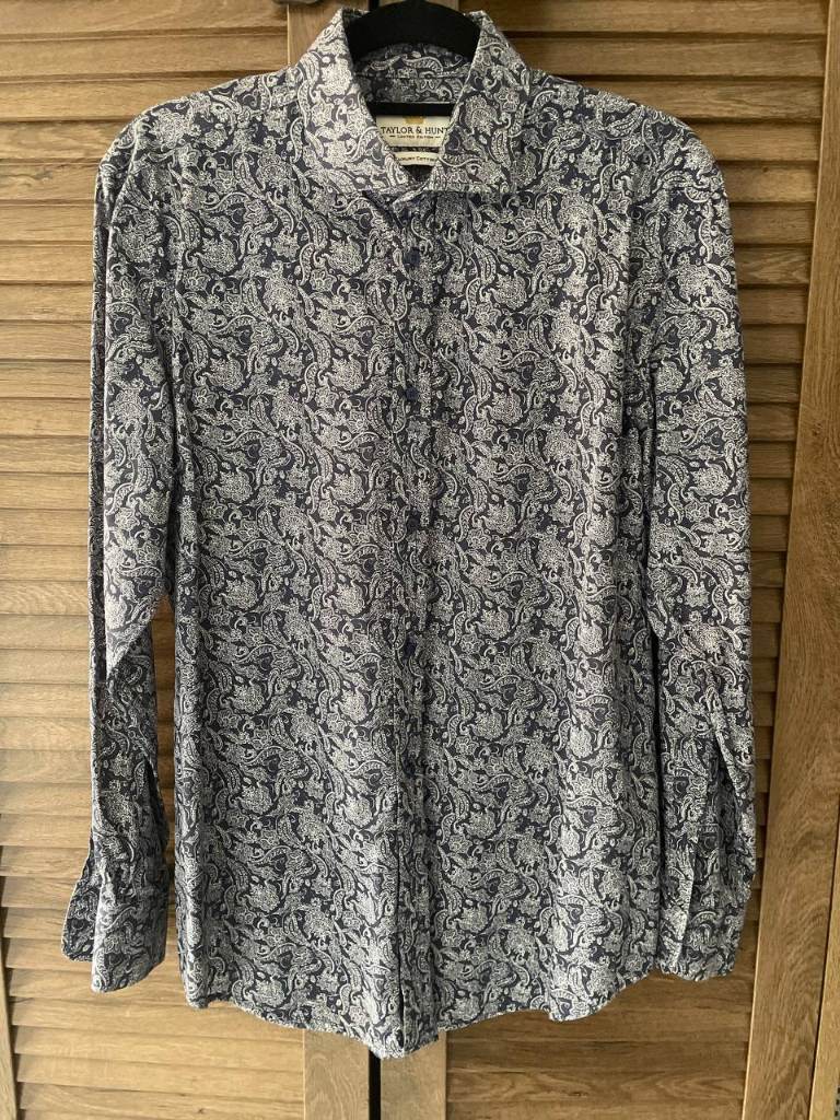 Men's Shirt Print Blue and White Size 16/41 Taylor and Hunt