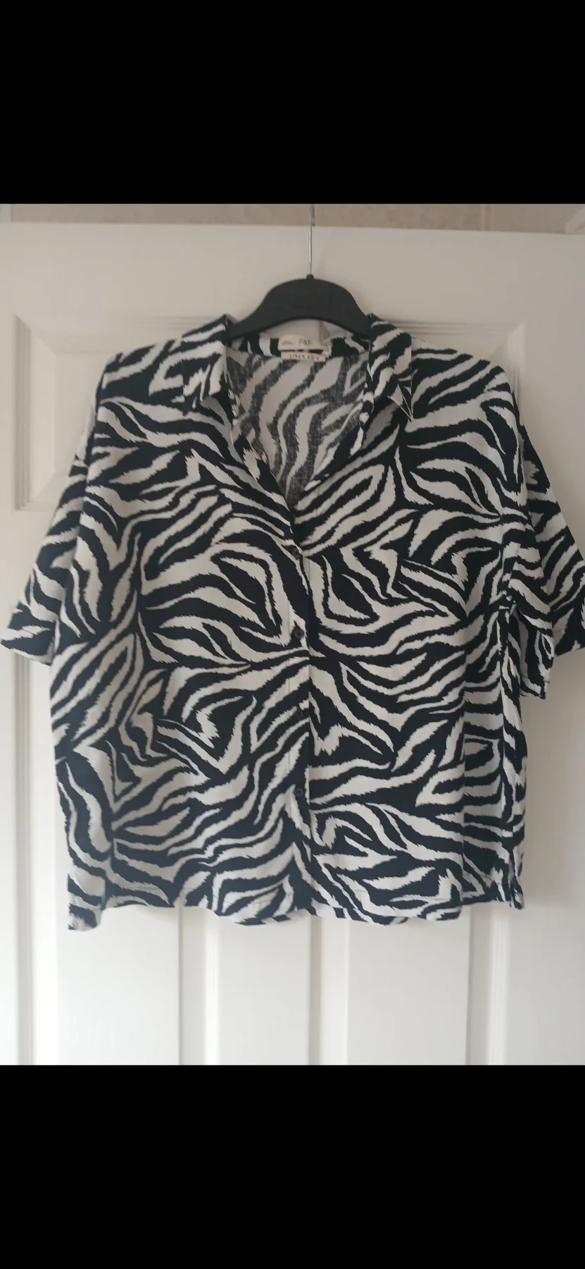F&F Linen Rich Ladies Oversized Blouse Black and White - Size 10