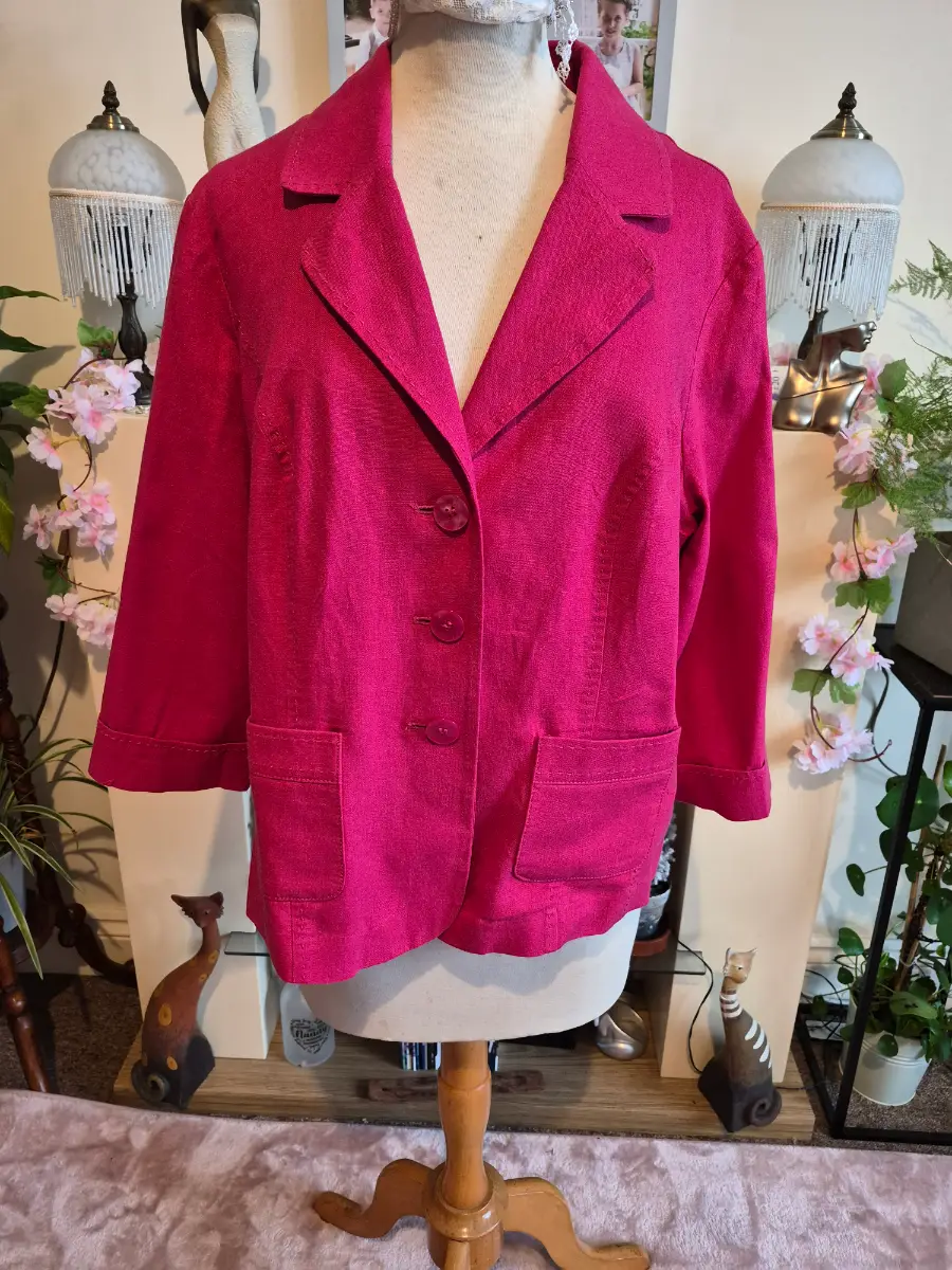 Isle Pink Linen Blend Blazer Jacket Size 16
