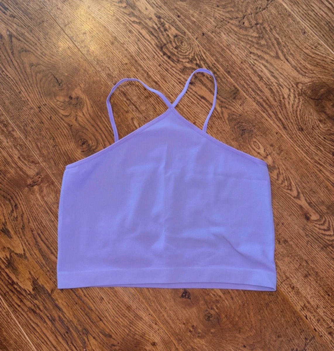 Purple cropped top with criss cross front straps
