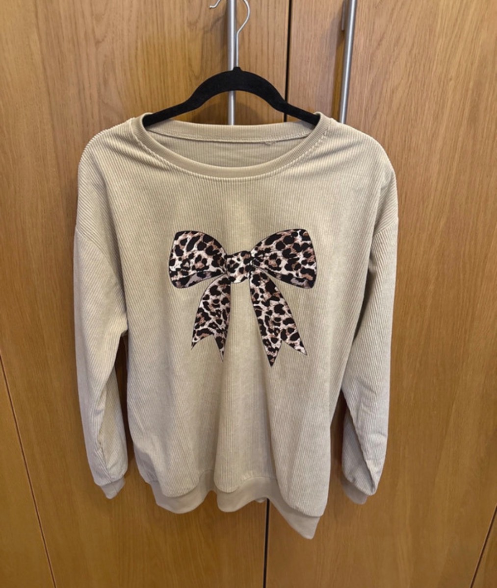 INAWLY women's casual leopard print bow sweatshirt/jumper