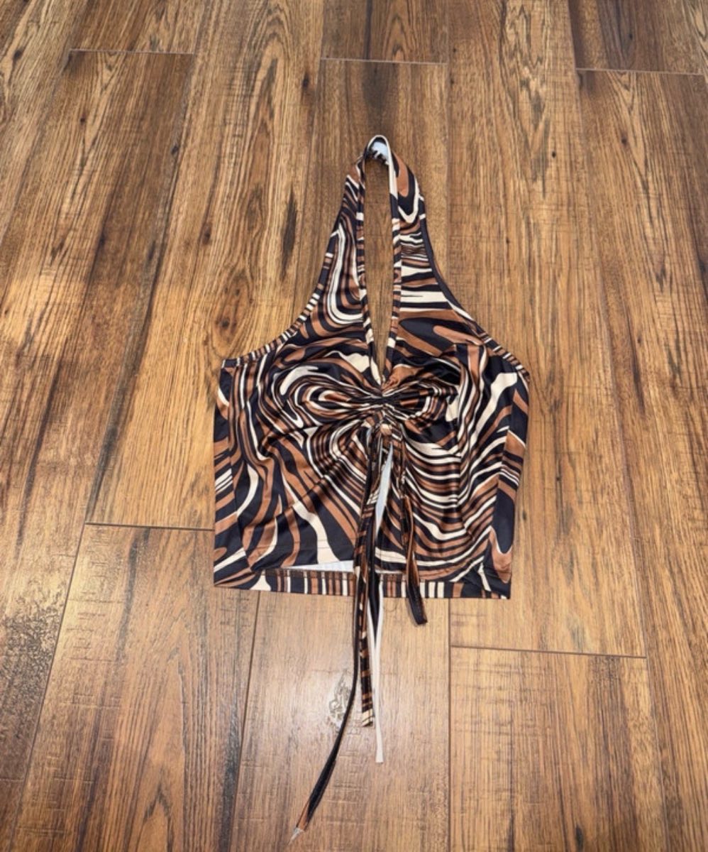 ROMWE goth all over print drawstring top / halter neck top