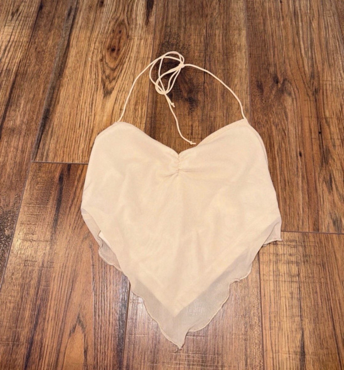 Beige halter neck backless top