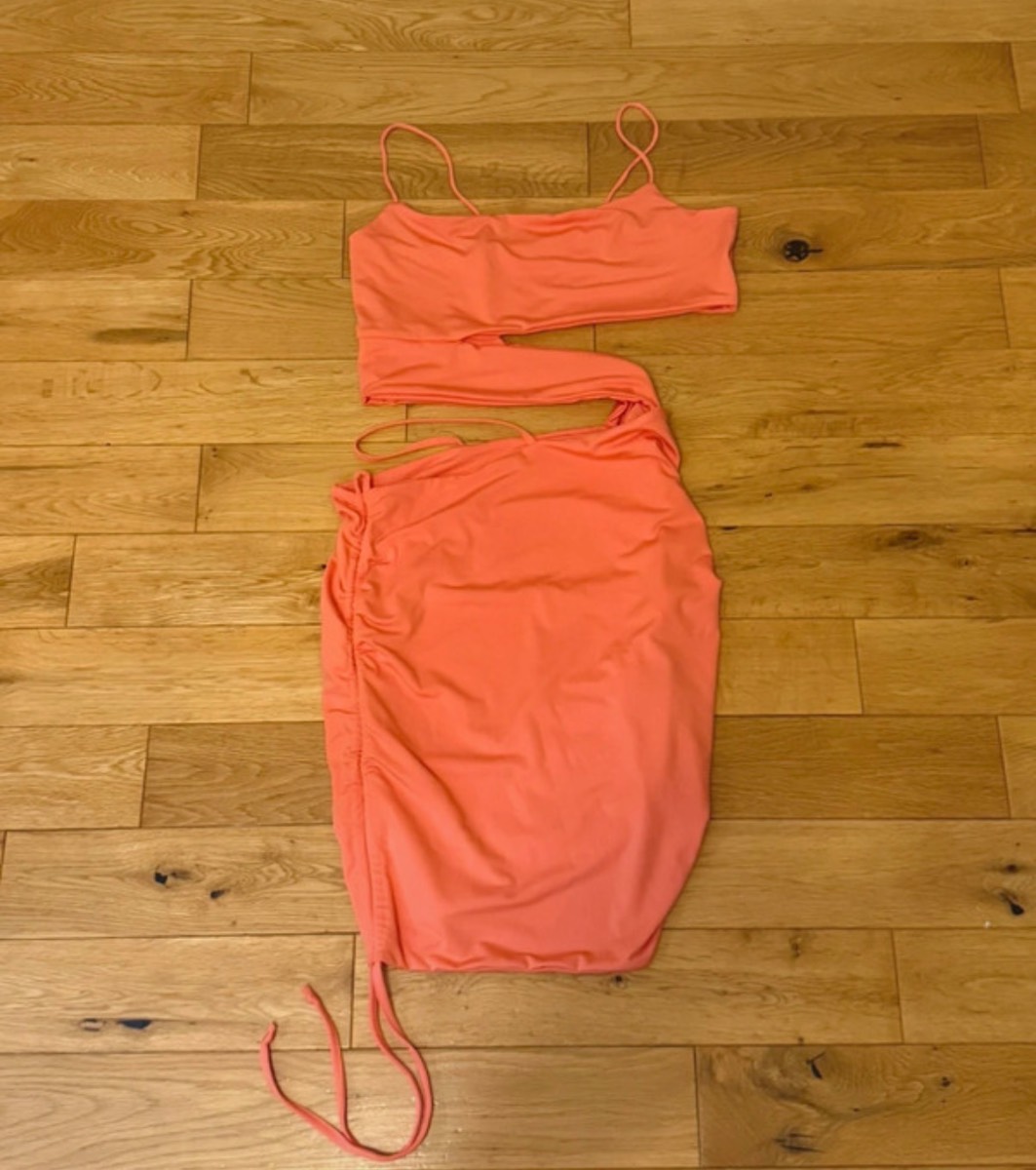 Women’s coral cut out drawstring bodycon dress