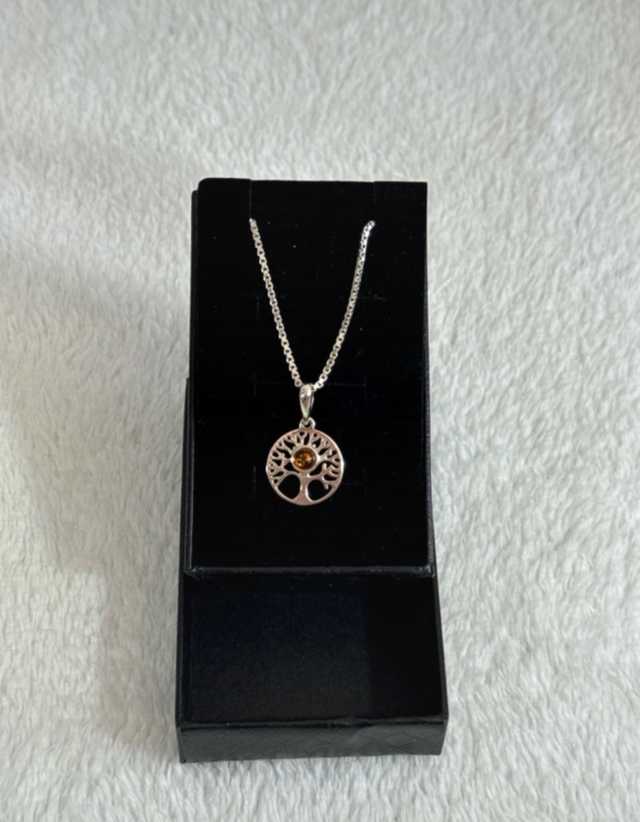 Silver (925) amber (November) tree of life necklace