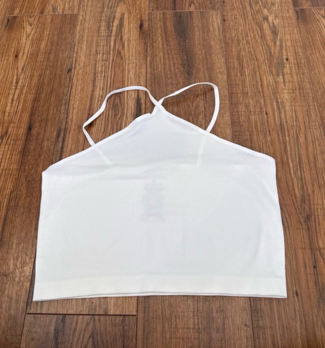 White cropped top with criss cross front straps
