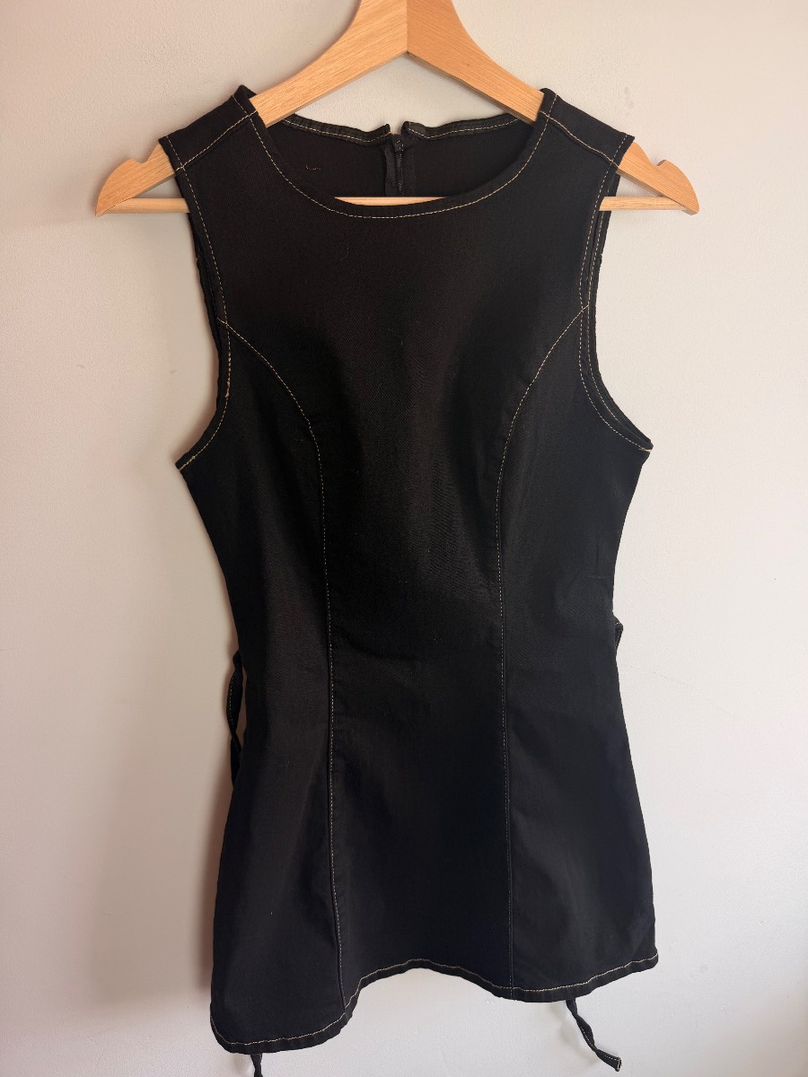 New! Black denim mini dress small summer dress sleeveless dress festival Y2K style