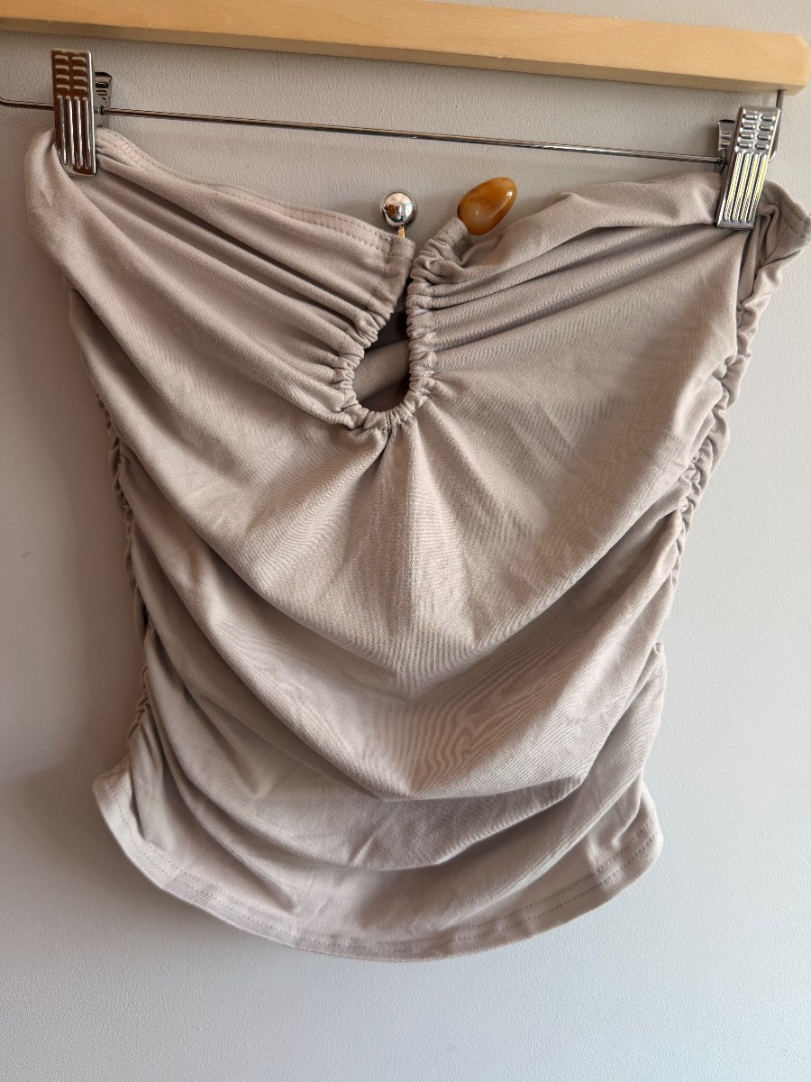 New! Grey beige Y2K style boob tube medium crystal sleeveless summer top festival rave