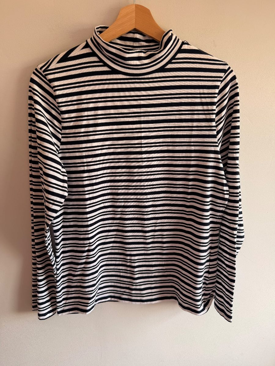 Marks and Spencer’s navy blue white striped funnel neck tshirt size 14 classic long sleeve high neck