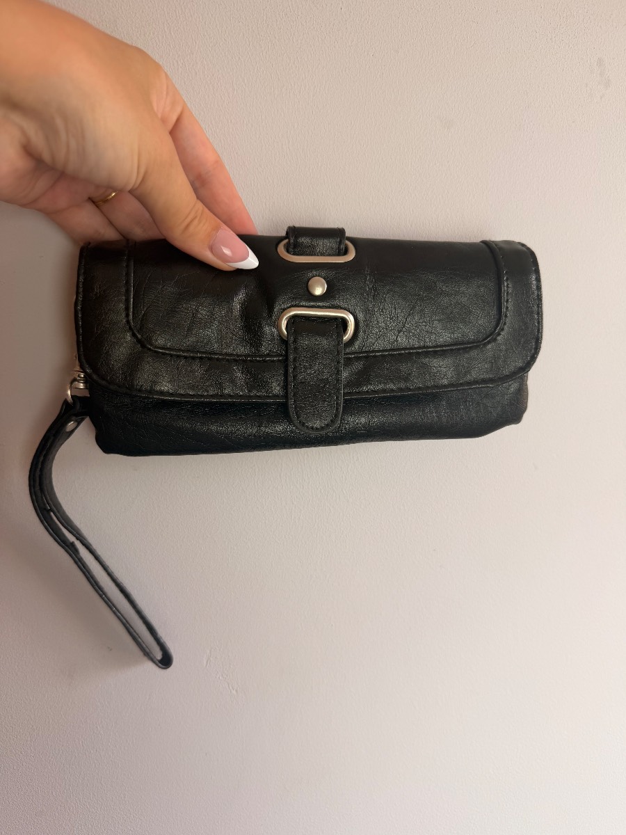 Vintage Y2K Cherokee clutch bag black faux leather wristlet club grunge small 00s